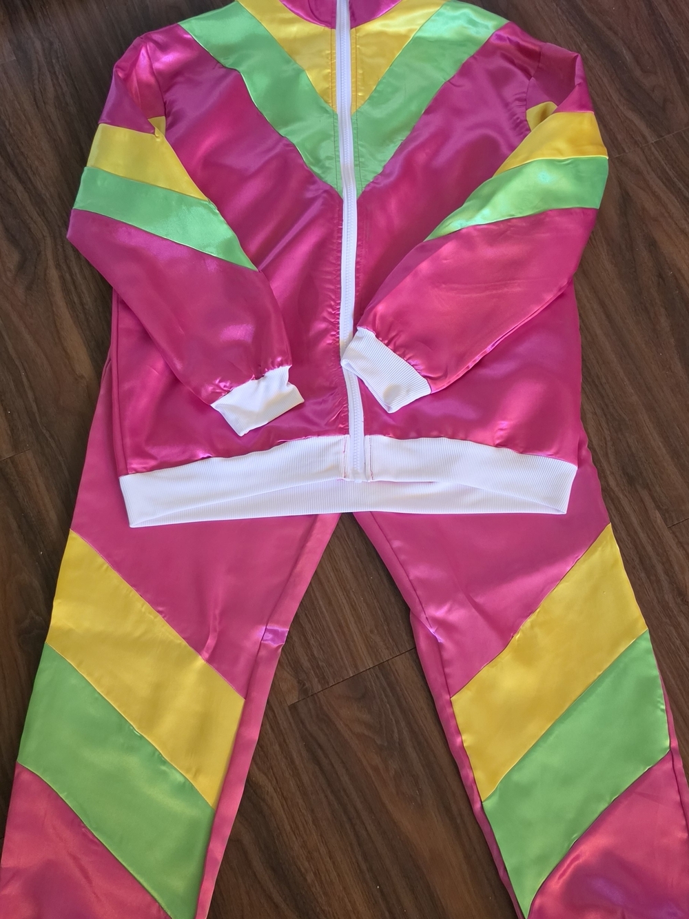 Women's Pink Retro Chevron Costume Set with Green & Yellow Accents